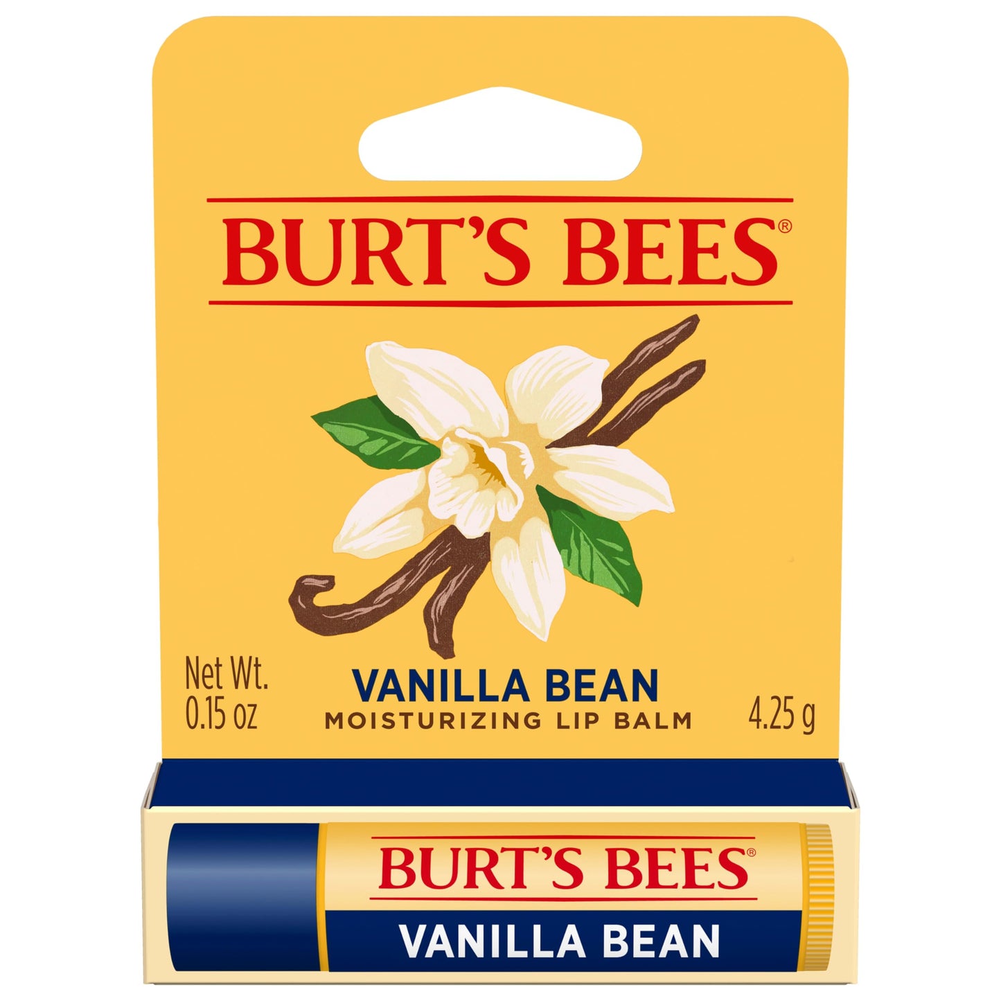 Burt's Bees Lip Balm, Vanilla Bean, Lip Moisturizer With Responsibly Sourced Beeswax, Tint-Free, Natural Conditioning Treatment, 1 Tube, 0.15 oz.