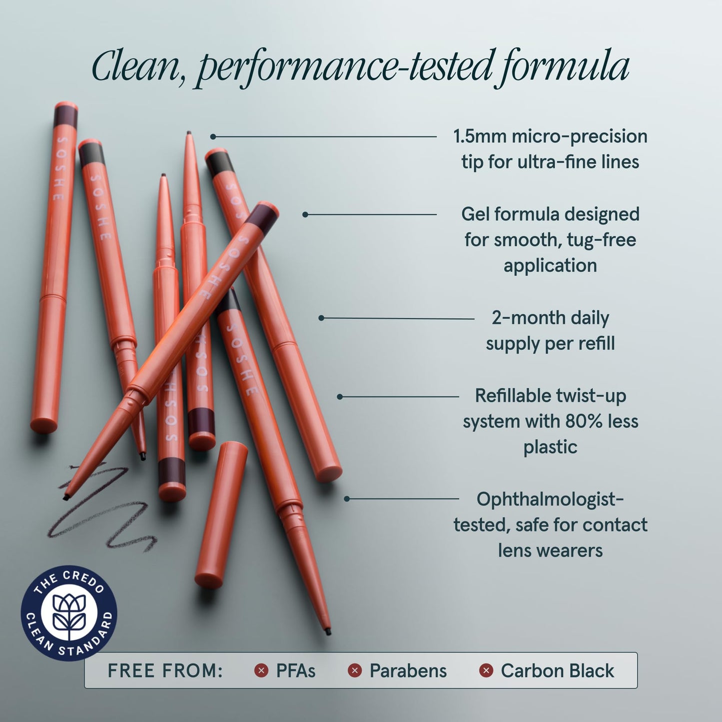SOSHE Beauty - Waterproof Precision Eyeliner | 1.5mm Smudge-Proof Gel Liner| Easy Refills | Cruelty-Free, Certified Plastic Negative (Lovesick - Burgundy Brown)