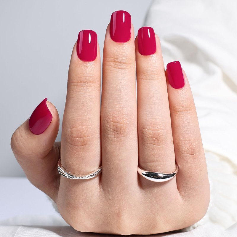 Hot Pink Press On Nails - Short Square Press On Nails with Glue for Women, Reusable Fake nails in 15 Sizes, 30 Stick On Nails