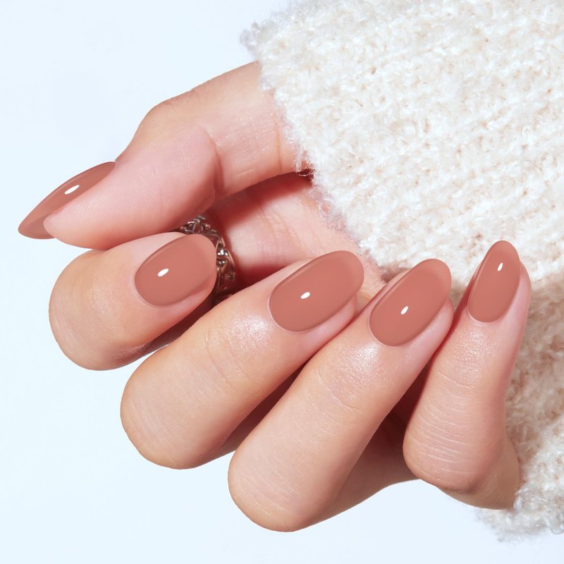 modelones Sheer Milk Tea Short Press on Nails, Semi-Transparent Oval Fake Nails Kit Press Ons with Nail Glue, Adhesive Tabs, Nail File, Prep Pad, Manicure Stick, 32Pcs 16 Sizes, Spring Women Girl Gift
