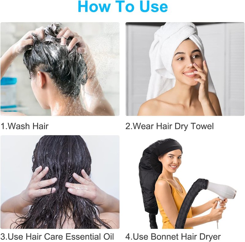 Skiennix Large Hooded Hair Dryer Bonnet Cap - Fast Drying with Long Tube | Fits All Head Sizes