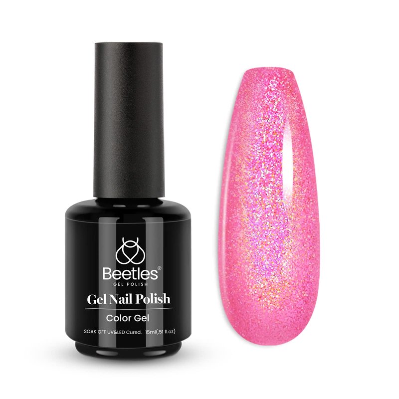 Beetles Pink Glitter Gel Polish – Paradise Twilight Gel Nail Polish, Reflective Glitter Shimmer Pink Flash Dimond Mermaid Unicorn Effect Nails Soak Off UV LED 15ml