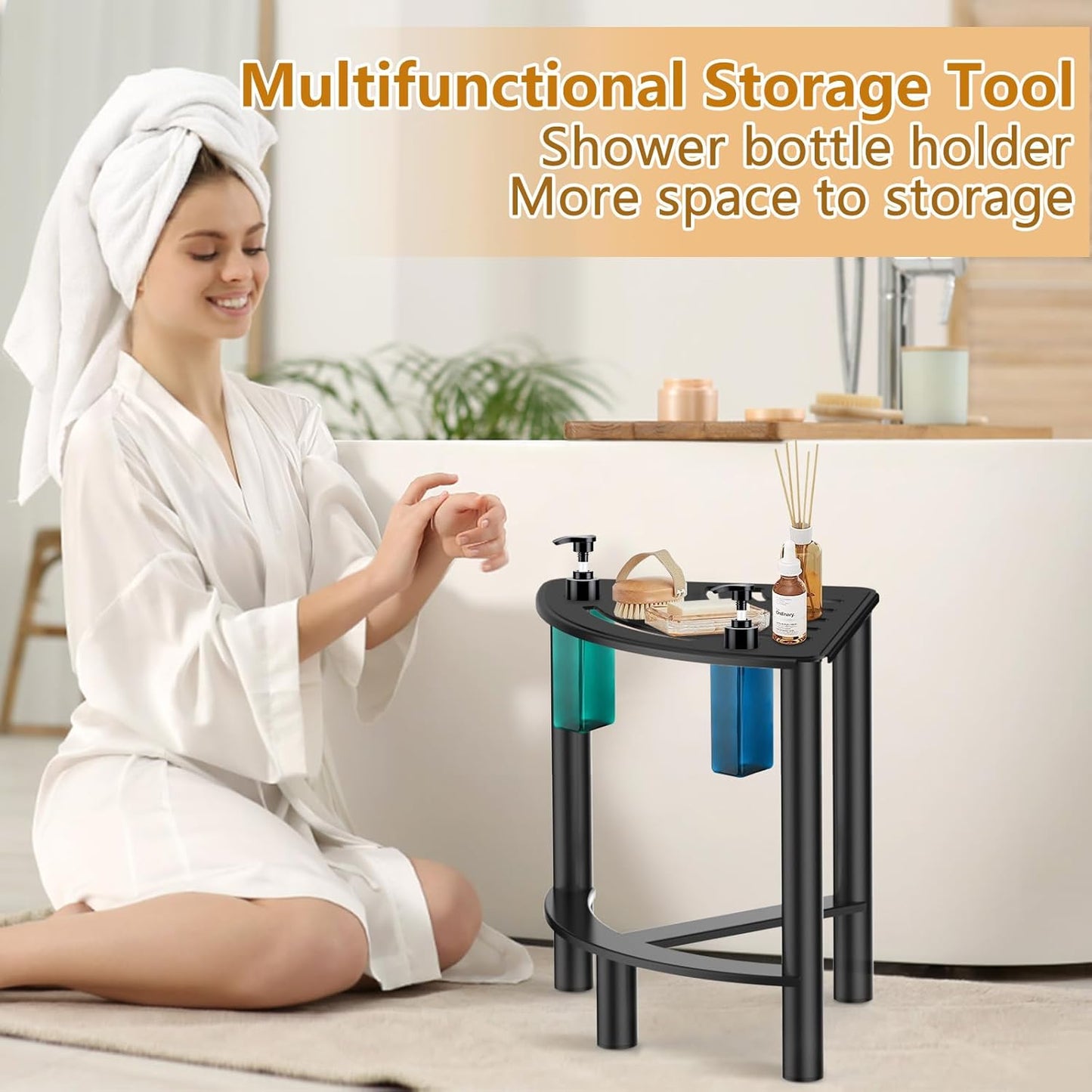 YUOROS Metal Shower Bench - Waterproof Corner Stool for Shaving Legs | Compact Bathroom Foot Rest