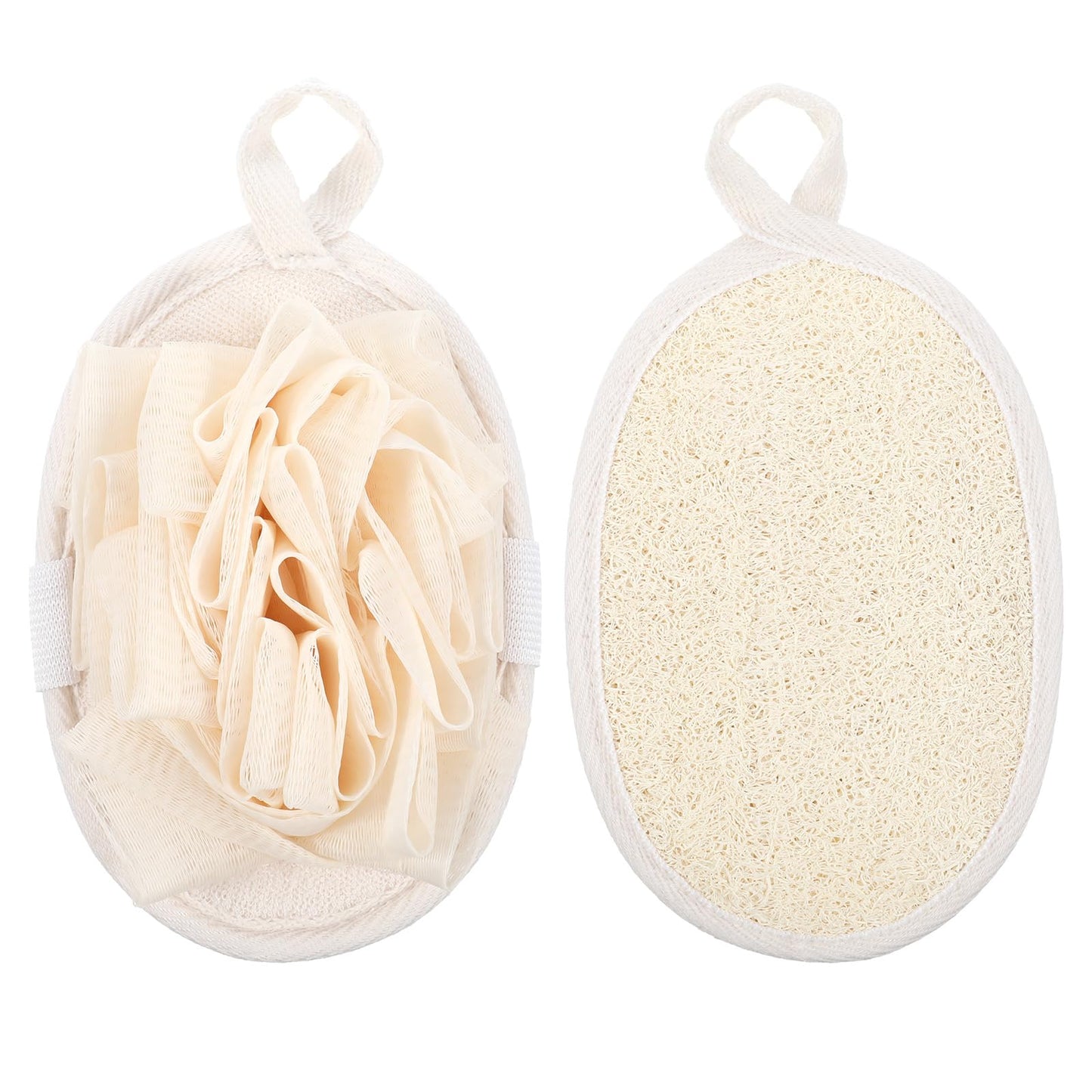 YBEATY 2 PCS Mini Soft Loofah Travel Size with Shower Flower Ball Natural Loofah Bath Sponge with Elastic Hand Strap Scrubber Glove Exfoliating Body Sponge Pad for Body Face Deeply Clean