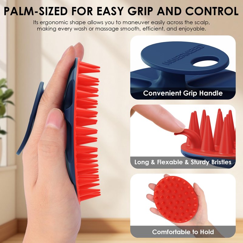 INNERNEED Magnetic Silicone Scalp Scrubber for Hair Washing – Soft Thick Bristles, Palm-Sized Shampoo Brush for Wet or Dry Scalp Massage, Improves Circulation & Scalp Health