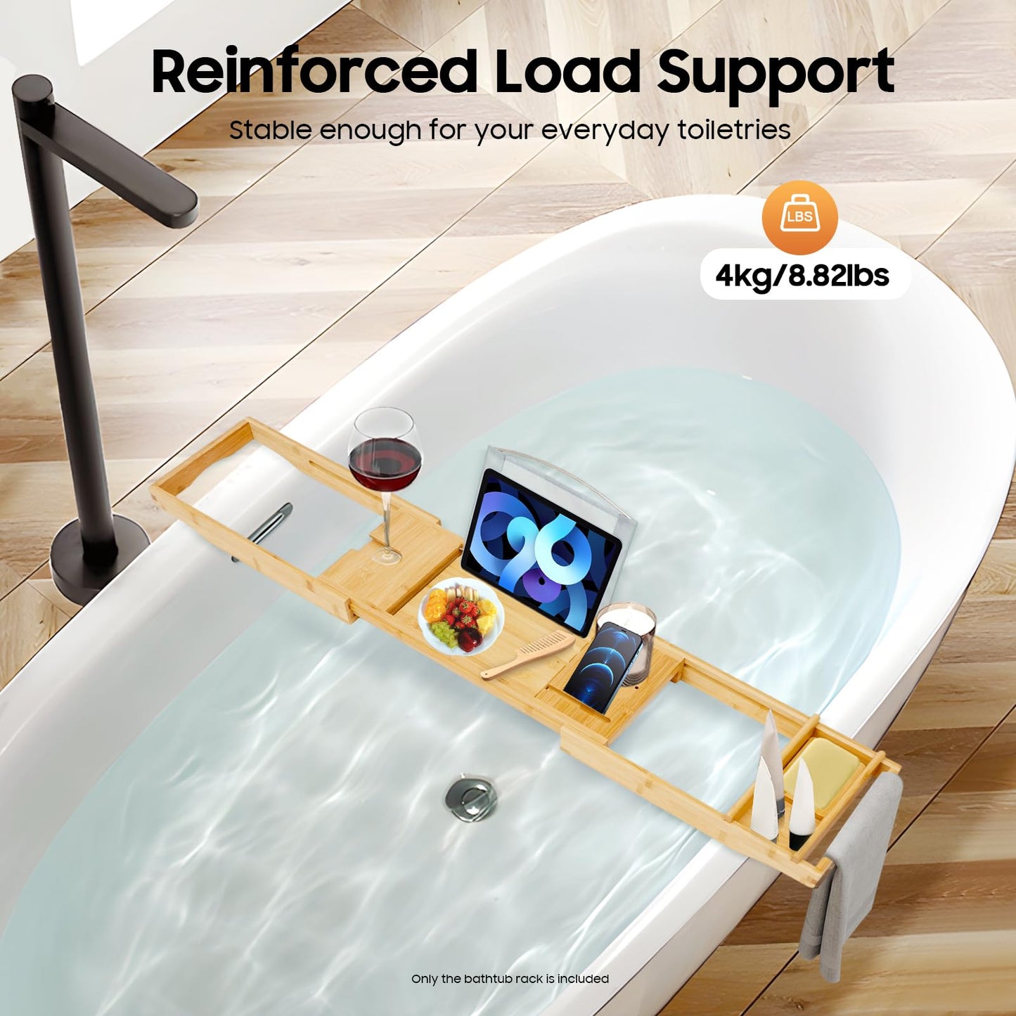 Bathtub Tray Caddy, Expandable Bamboo Bath Tray Waterproof Bamboo Bathtub Trays Bathroom Organizer for Housewarming, Anniversary, Wedding
