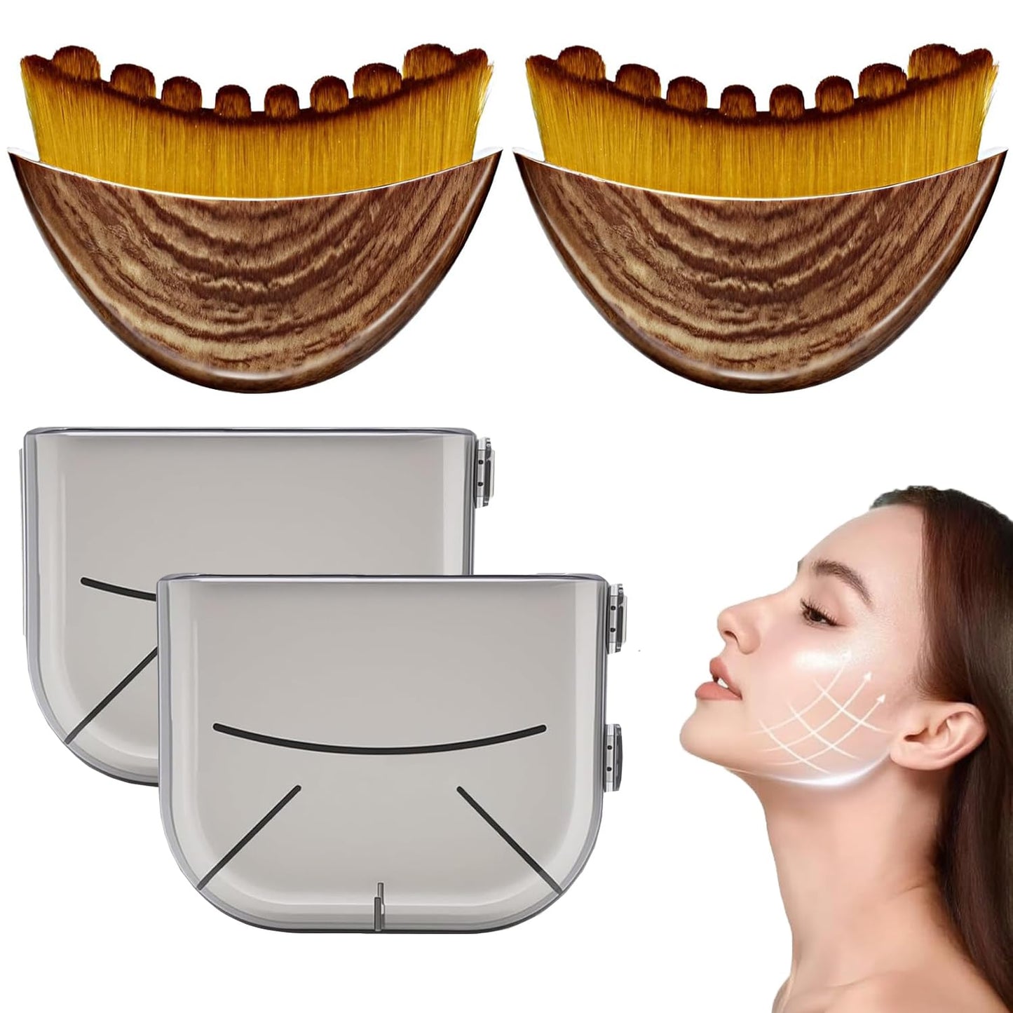 JBSZTH 2-Pack Lymphatic Contour Face Brush, Lymphatic Drainage & Contour Face Massage Brush Set for Gua Sha, Puffiness Reduction, Glowing Skin, Gentle Daily Facial and Body Massage Tool
