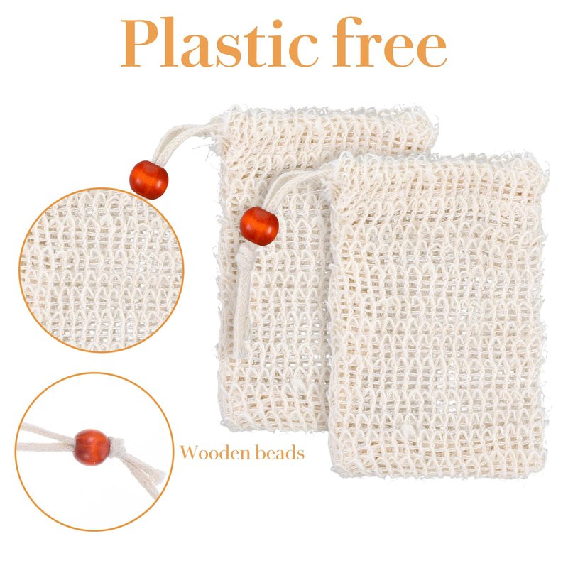 60 Pack Mesh Soap Saver Bags, 5.3 x 3.7 Inch Natural Sisal Exfoliating Soap Pouch Holder with Drawstring for Lathering, Drying, and Shower Use, Beige