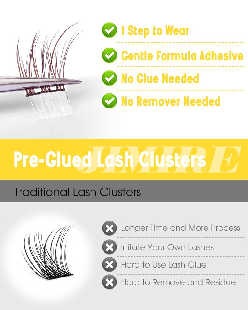 JIMIRE Brown Self-Adhesive Eyelashes Press on Lashes Clusters, Natural Look Pre-Glued Lash Clusters No Glue Needed Wispy 10-12MM Individual Lashes Brown Cluster Eyelash Extensions