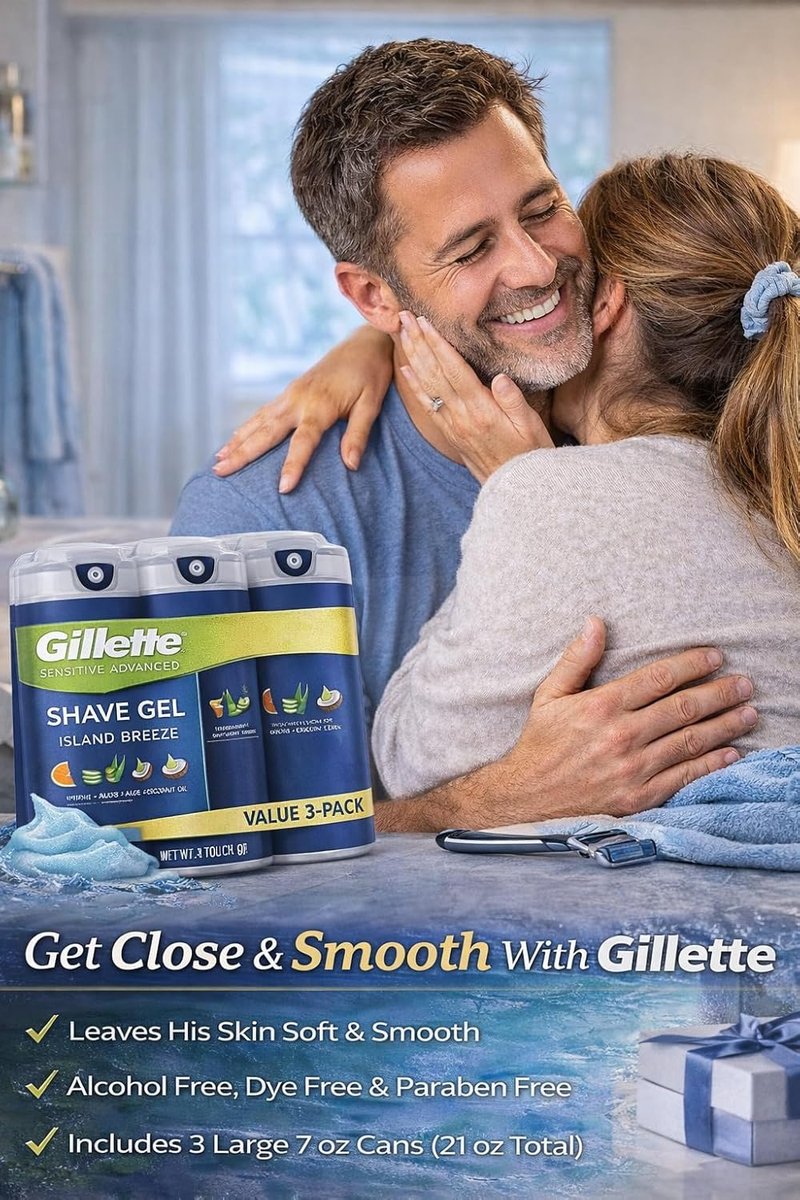 Gillette Sensitive Plus Island Breeze - Alcohol-Free Shaving Gel with Aloe & Vitamin C | 3 Pack