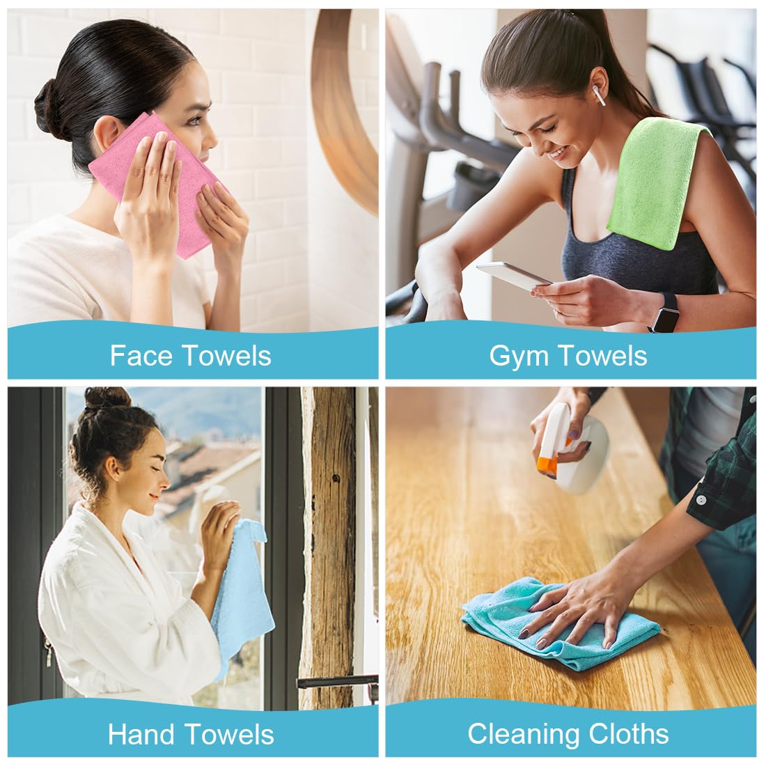 Orighty Washcloths Towels Set 10 Pack, Highly Absorbent and Soft Feel Microfiber Face Cloths, Multi-Purpose Wash Cloths & Hand Towels for Bathroom, Hotel, Spa, and Gym, 11.5x11.5 Inch, Multicolor