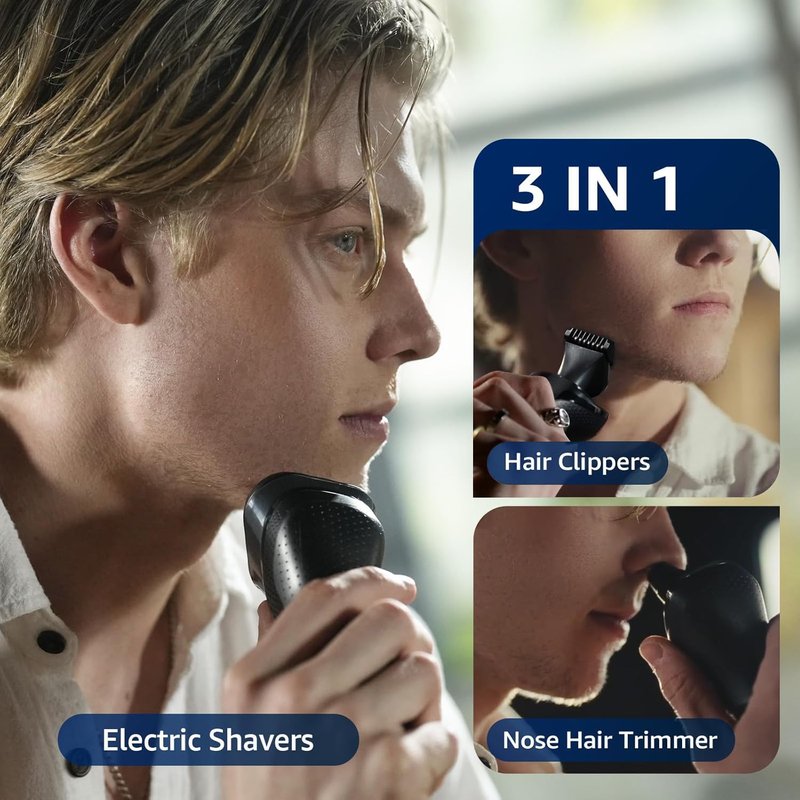 rategist 3-in-1 Electric Razor for Men: IPX7 Waterproof Razors for Men - USB-C Rechargeable, Precision Floating Blades - Wet Dry Shaving, Travel Kit, Beard, Nose & Sideburns