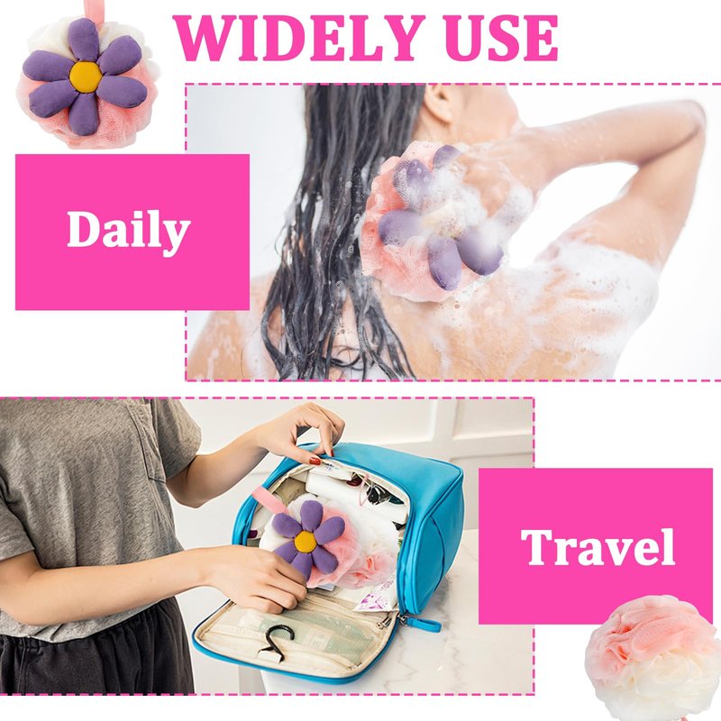2PCS Cute Flower Bath Sponges Loofah Mesh Pouf Body Scrubber Exfoliating Shower Sponge for Women Shower Puff Soft Loofah Sponge Ball Bath Sponge for Sensitive Skin in Beauty Bathing Accessories