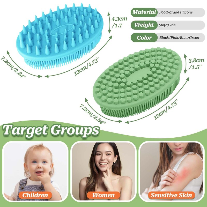 GEENOA Soft Silicone Body Scrubber 2PCS, Dual-Side Silicone Loofah for Shower, Gentle Loofa Alternative, Replaceable Brush Head to be Used Alone or with Long Handle (Pinkx2)