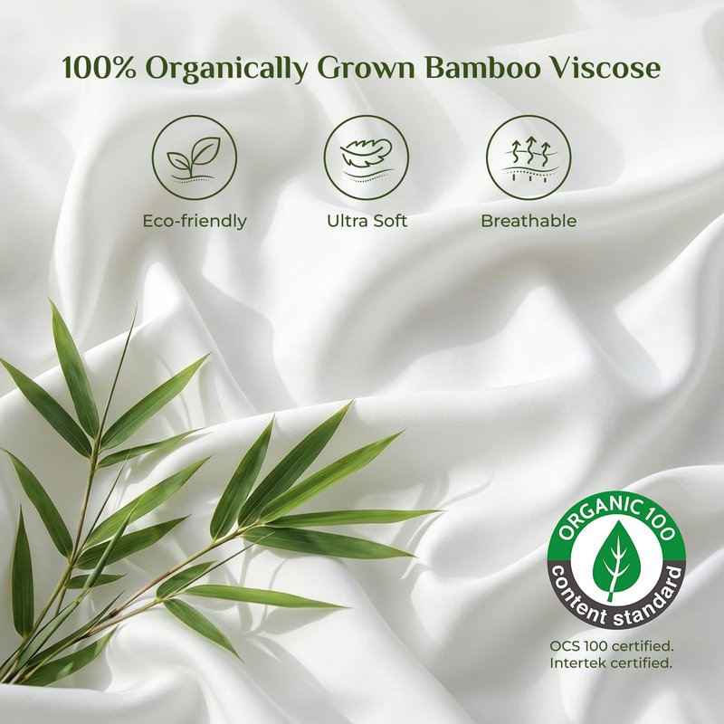 BEDELITE Bamboo Viscose Sheets - 100% Organically Grown, Up to 18" Deep Pocket Queen Sheet Set, All Round Elastic & Corner Straps, Luxury Silky Soft Cooling Sheets for Hot Sleepers, 4 Pieces, White