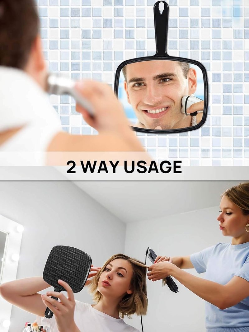 OMIRO Hand Mirror - All Black Handheld Makeup Mirror with Handle | 6.6" W x 9.3" L, Set of 3