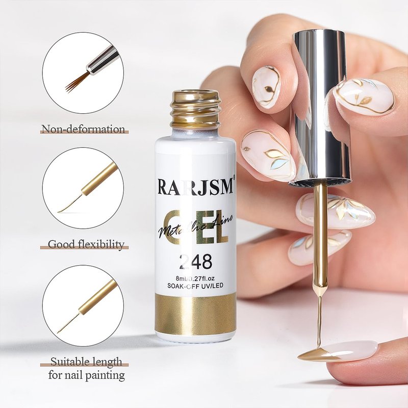 Metallic Gel Nail Polish Set - Silver, Bronze & Gold | 3D Effect, 8ml, Thin Brush for Home Salon