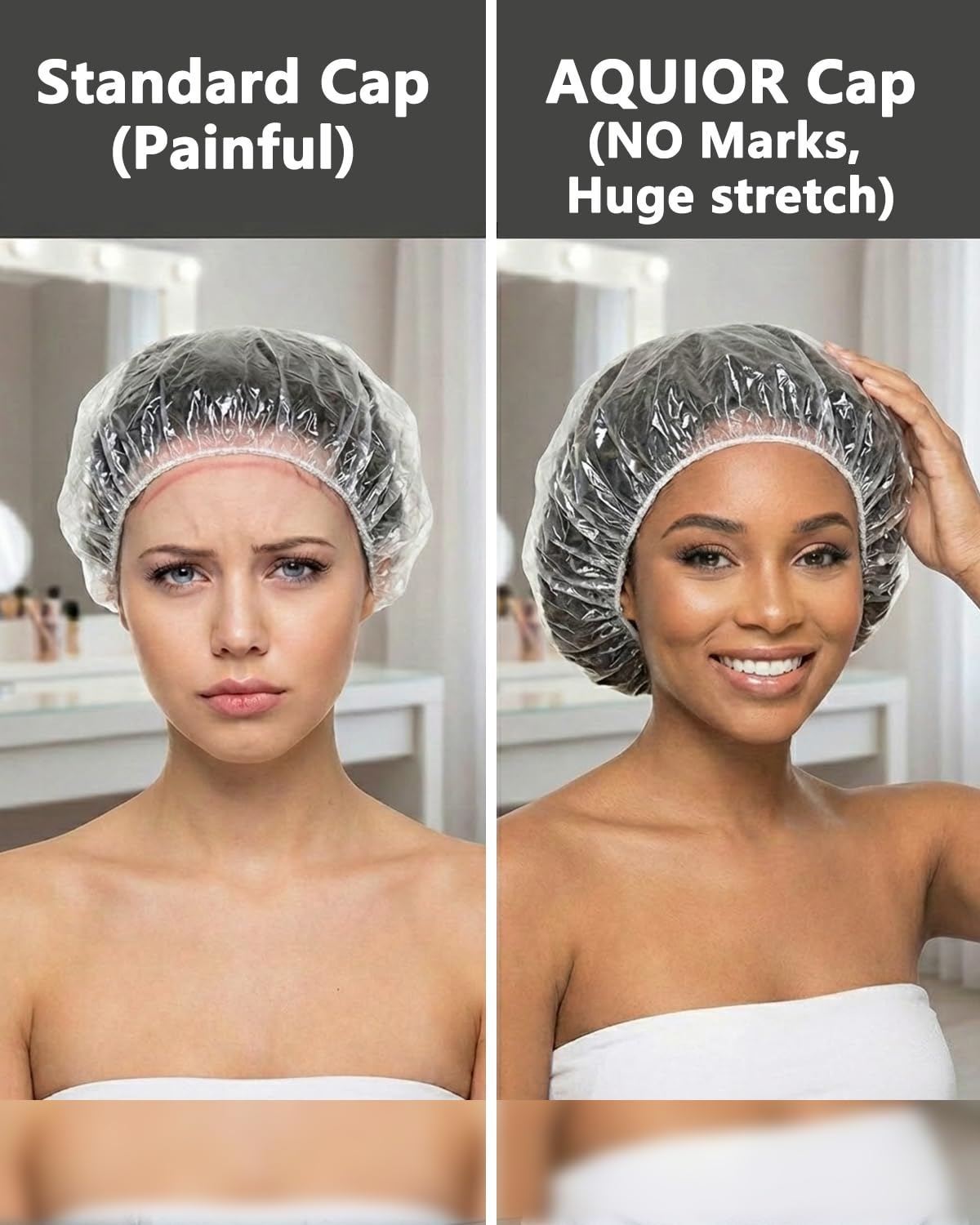 Aquior Shower Cap Disposable, 50 PCS Bath Caps Larger Thick Clear Waterproof Plastic Elastic Hair Bath Caps for Women, Hotel Travel Essentials Accessories Deep Conditioning Hair Care Cleaning Supplies