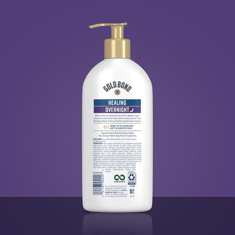 Gold Bond Healing Overnight Body & Face Lotion for Dry Skin, Nongreasy Moisturizer with Hyaluronic Acid, Aloe & Melatonin Works While You Sleep, 13 oz.