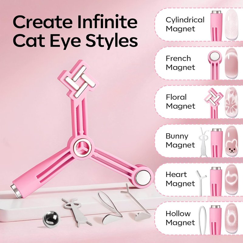 Modelones Cat Eye Nail Magnet Tool Set - 5 PCS with Magnetic Beads, Heart, Bunny & Circle Designs for DIY Nail Art