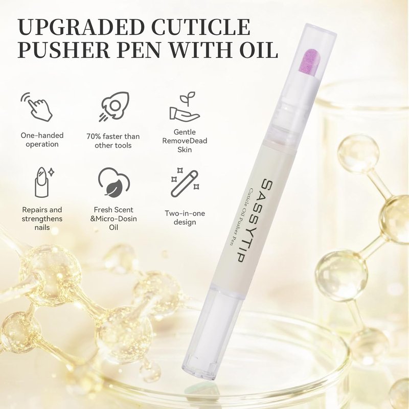 Ceramic Cuticle Pusher & Oil Pen - Gentle Cuticle Remover for Dry Nails | 2ml Fragrance-Free Scented (Beige)