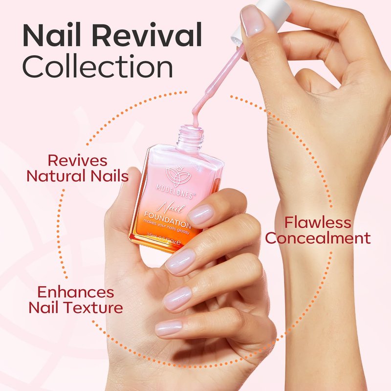 modelones Nail Strengthener, Sparkle Pink Nail Polish Nail Repair for Damaged Nails Hardener Air Dry Nail Growth Polish Natural Nail Concealer Foundation Gifts for Women 15ml