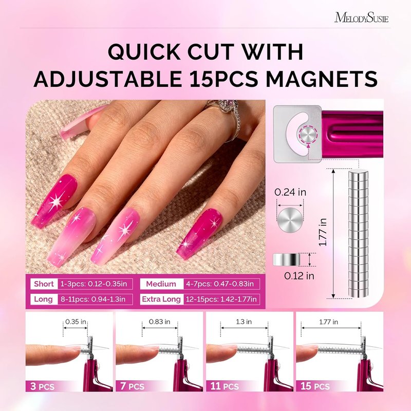 MelodySusie Acrylic Nail Clippers - Professional Adjustable Stainless Trimmer with 15pcs Magnet Sizers | Plum Color
