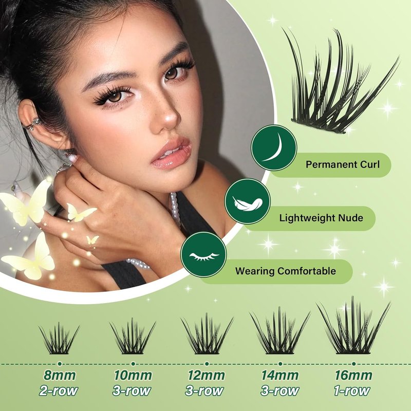 Natural Lash Clusters Kit - 144Pcs DIY Eyelash Extensions with D Curl 8-16mm, Bond & Tweezers Included