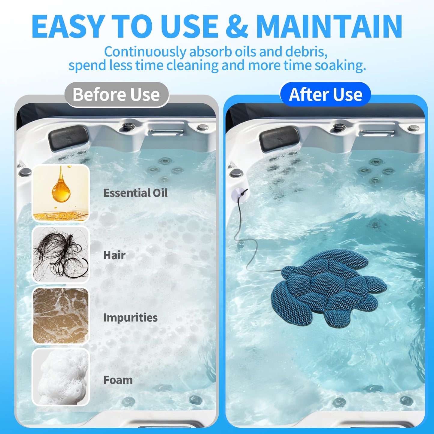 Ksheat Hot Tub Scum Absorber, Turtle Hot Tub Skimmer 2 PCS, Reusable & Washable Scum Sponge for Hot Tubs to Soak Up Oils, Floating Spa Scum Absorber to Keep Water Clean & Clear for Pool, Bathtub