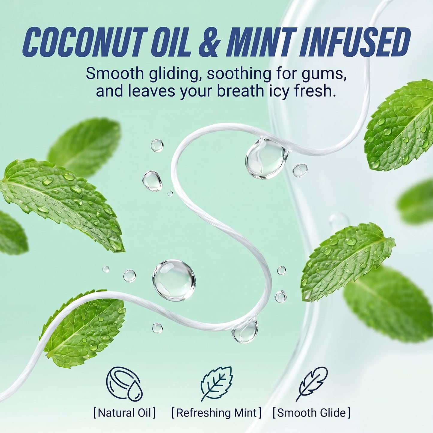 RAZOKO Coconut Oil Expanding Dental Floss - Gentle on Teeth & Gums, Kid-Friendly, Waxed, Light Mint Flavor, PTFE & PFAS Free, 4 Spools (220 Yd Total)