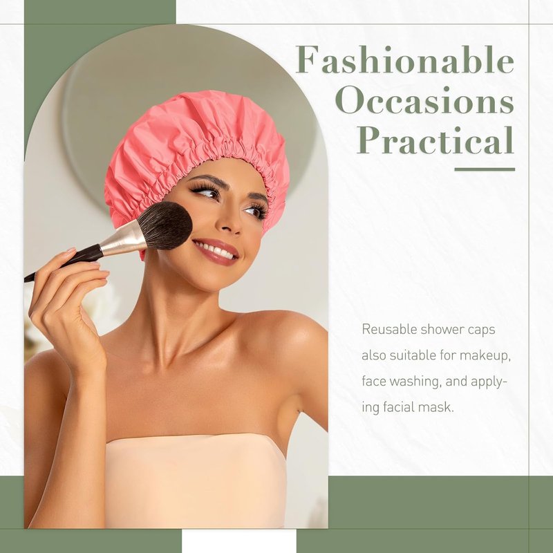 Reusable Shower Cap for Women - Large Waterproof Hair Bonnet with Elastic Band | Ideal for Long, Curly Hair, Braids - Orange Pink