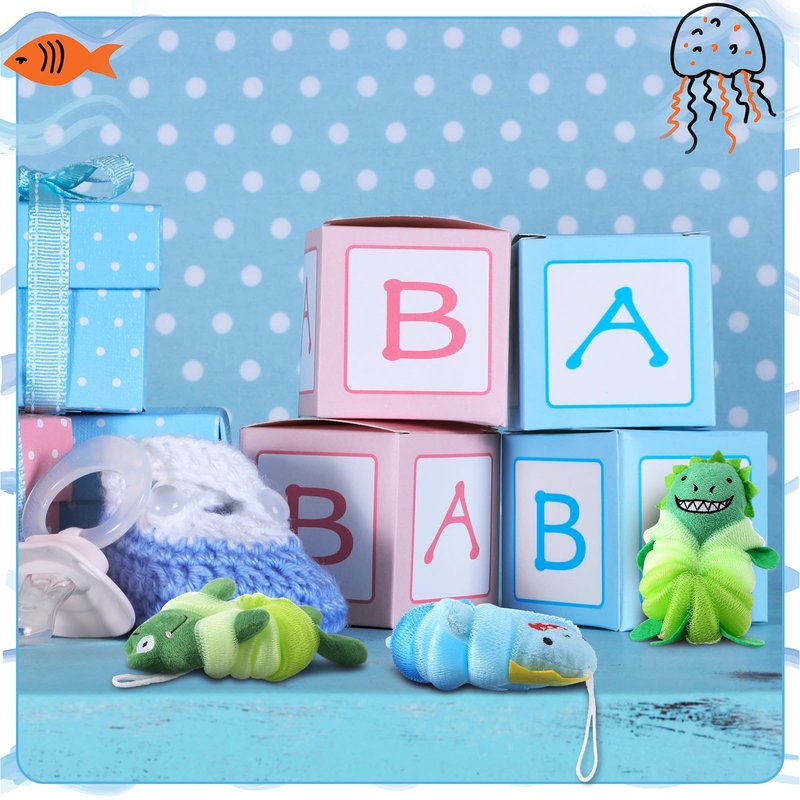 Tatuo 4 Pcs Animal Bath Loofahs Kids Body Loofah Cartoon Shower Cute Bath Sponge Pouf Body Scrubbers Mesh Sponge for Toddler Children Boys Girls Shower Baby Washing Exfoliating (Boys)