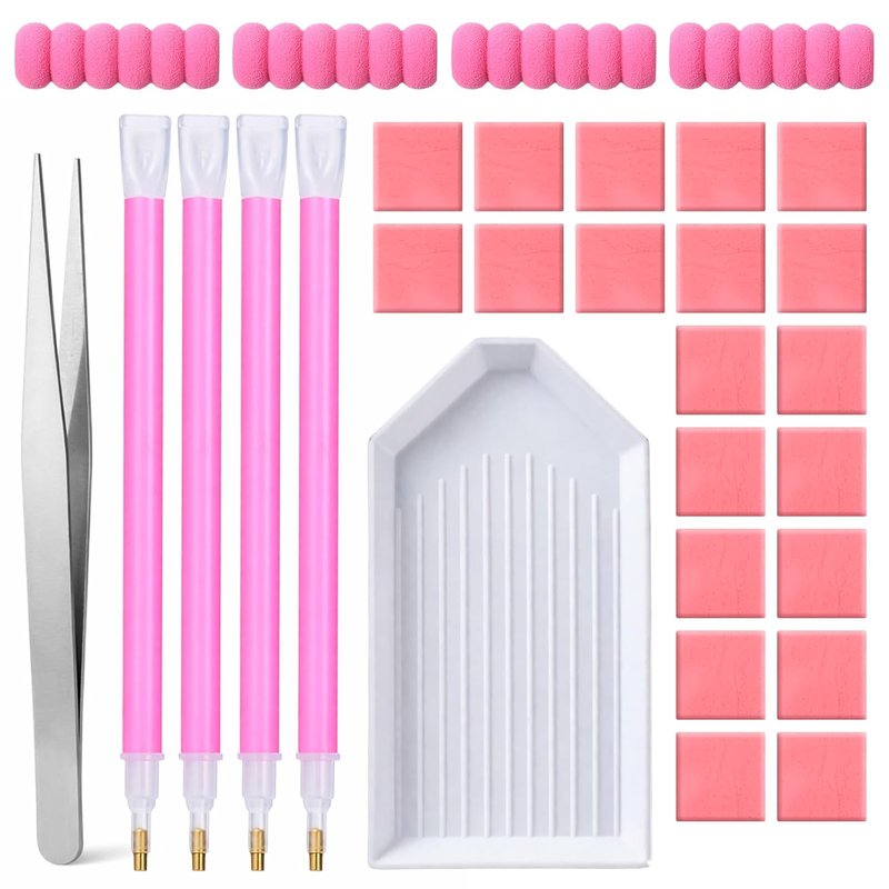 Rhinestone Picker Tool Kit - 30PCS Dual-Head Dotting Pens, Clay Tweezers & Storage Tray for Nail Art & Crafts
