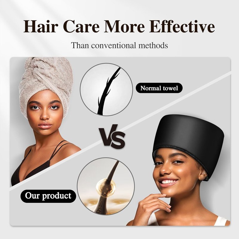 Heated Electric Thermal Steamer Cap | Deep Conditioning Hat for Natural Black Afro Hair - Temperature Control - Black