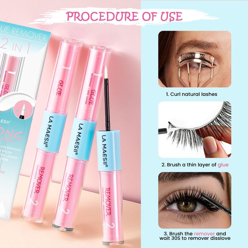 LA MAESII Lash Glue and Remover Waterproof for Long Lasting, Quick Dry Lash Glue, Gentle Non-Irritating Lash Remover, 2 in 1 Lash Adhesive for Sensitive Eyes(Clear)