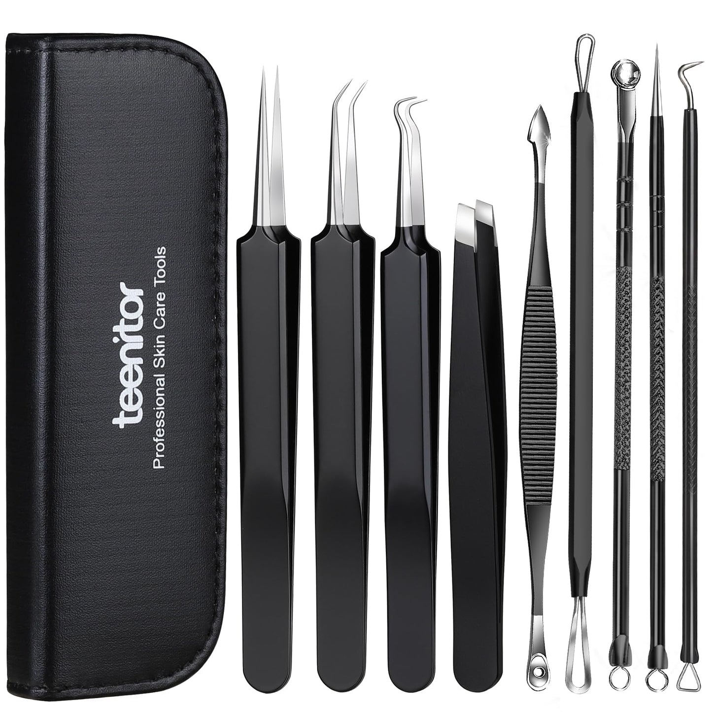 Teenitor Blackhead Remover Tools and Pimple Popper Tool Kit, 9 Pcs Stainless Steel Black Head Remover for Face Tool Comedone Extractor Tool for Blackhead, Pimple, Ance, Whitehead, Facial Hair