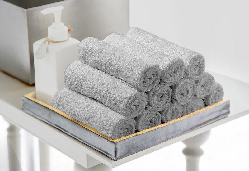 Avalon Towels Cotton Washcloths 24-Pack – 12 x 12 Inch Silver Super Soft & Absorbent Ring-Spun Cotton Wash Cloths for Face, Bath, Spa, Gym, Hotel & Cleaning