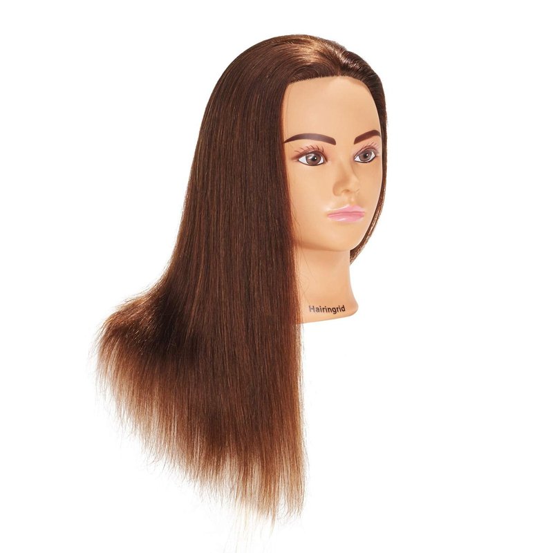 Human Hair Mannequin Head for Cosmetology Training - 20"-22" with Clamp Holder