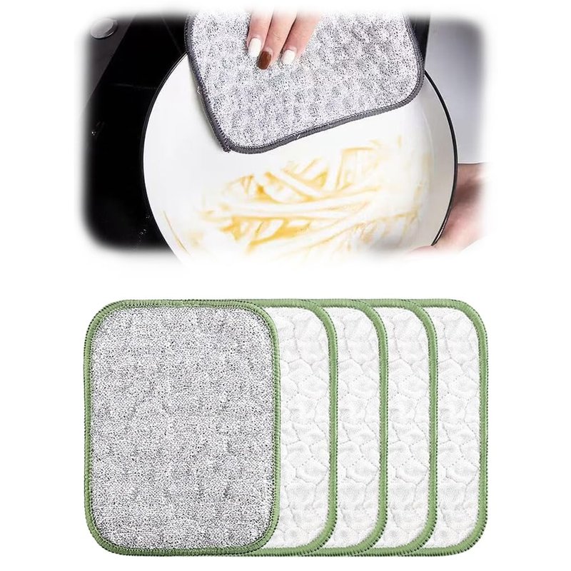 Multipurpose Wire Dishwashing Rags, 2026 Upgraded Double-Sided Metal and Cotton Dish Cloth for Wet and Dry, No Scratches Kitchen Cleaning Dish Rags for Sinks, Pots, Pans (5)