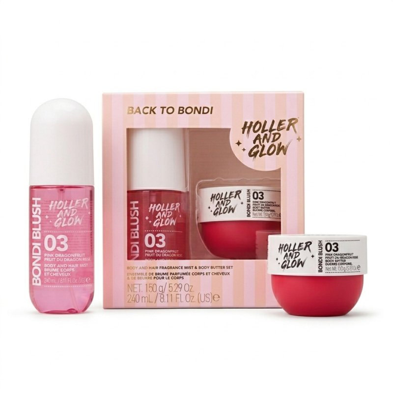 Holler And Glow Back To Bondi Pink Dragon Fruit Body Mist & Body Butter Duo, Body Spray & Hair Perfume, Vacation Lotion For Dry Skin, Must Have For Women & Teen Girls, Long Lasting, 2 Piece Gift Set