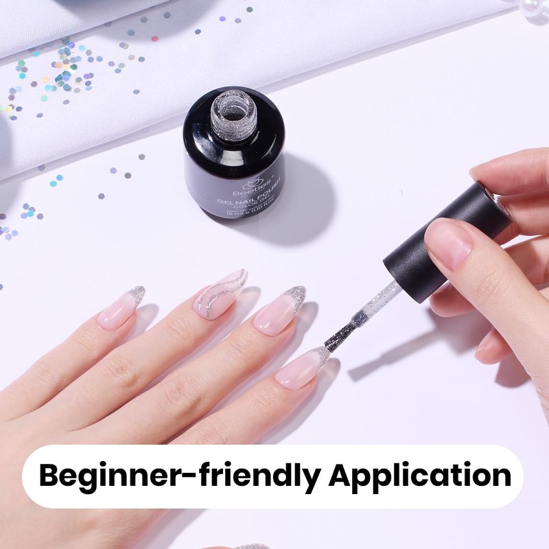 Beetles Silver Gel Nail Polish - Silver Party, 15ml Glitter Gel Polish, Soak Off UV LED Needed Nail Art Manicure Salon DIY Design at Home Summer Gifts for Woman