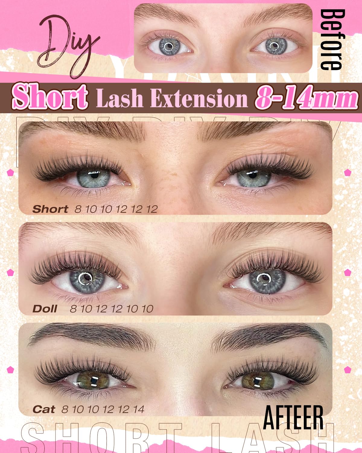 Skiennix Natural Lash Clusters - Short Spiky Eyelash Extensions | 8-14mm Wispy C Curly Mink Silk