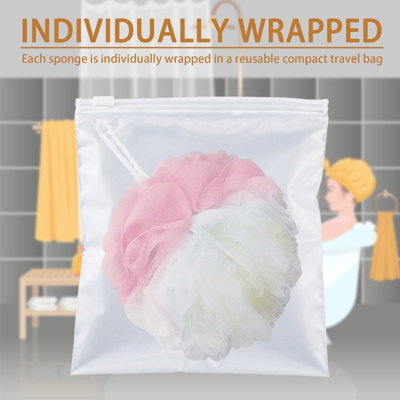 BEAGERUO 12 Pack Travel Size Loofah Individually Wrapped, 30 g Shower Puffs for Body, Mini Bath Sponge Bulk, Multicolor