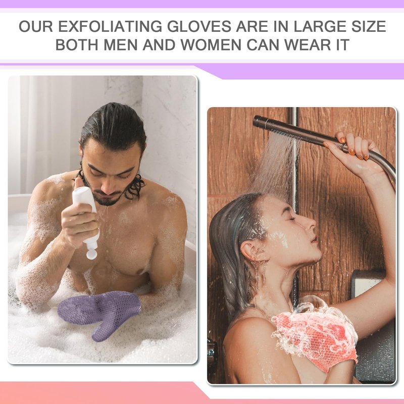 Karenhi 2 Pcs Honeycomb Exfoliating Glove Bath Mitt Body Spa Scrubber, Honeycomb Exfoliator Glove for Body Shower, Scrubber Sponge Shower Loofah, Quick Drying(Pink,Purple)