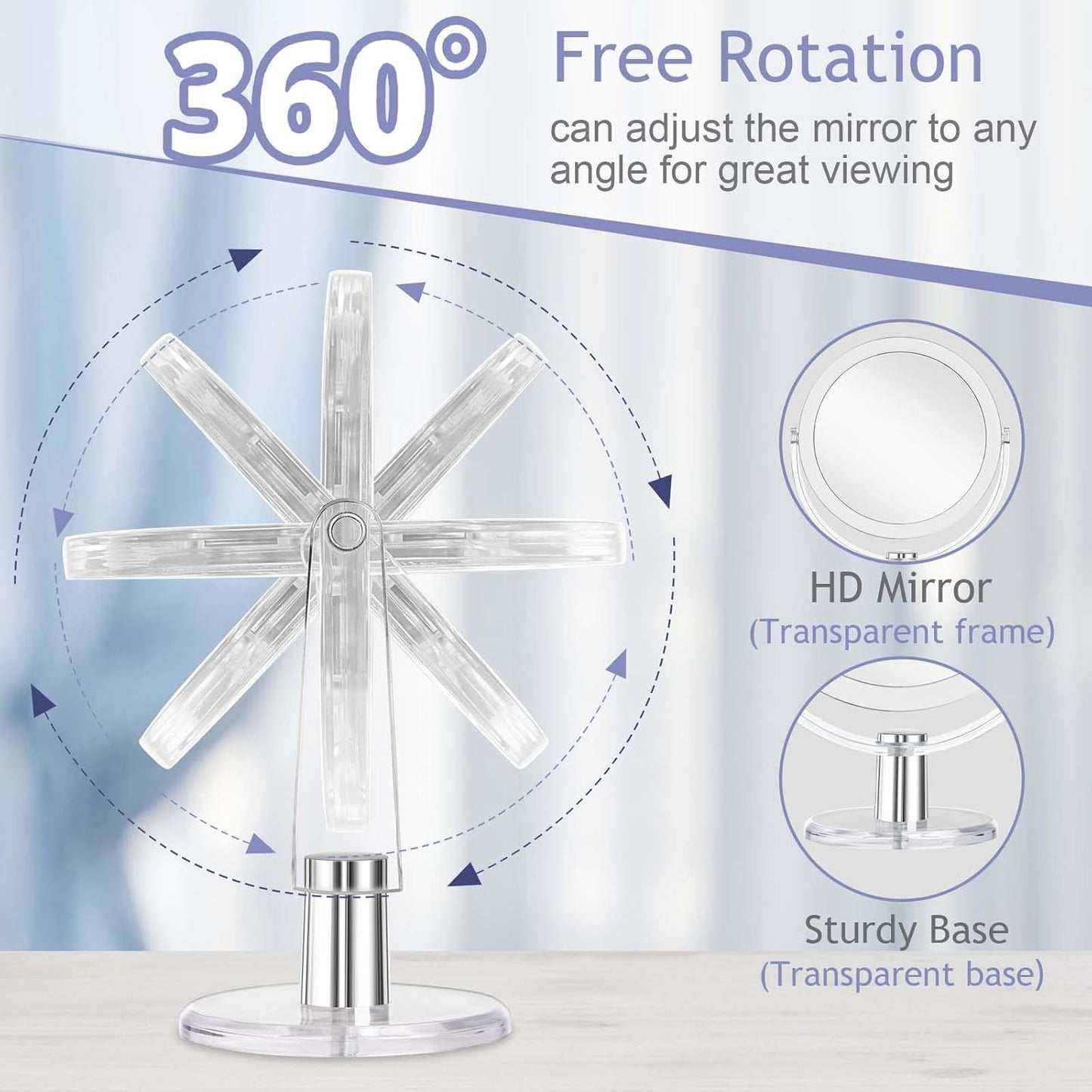 Vanity Makeup Mirror - 1X/15X Double-Sided Magnification | 360° Swivel, Portable Tabletop Design, 6.25 Inch