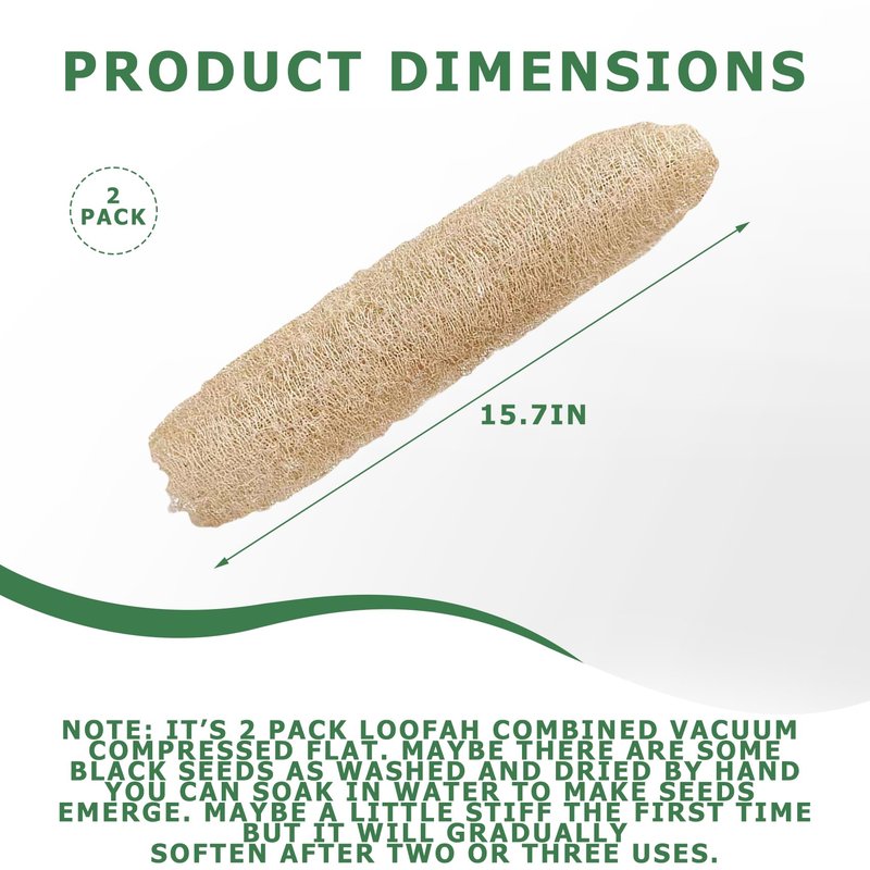 Pure Natural Loofah Sponge，Organic loofah Sponge, Reusable Natural Loofah Sponge ，Exfoliating Body and Back Scrub for SPA Beauty Bath and Radiant Skin,Natural loofah Dish Sponge(2 Pack)