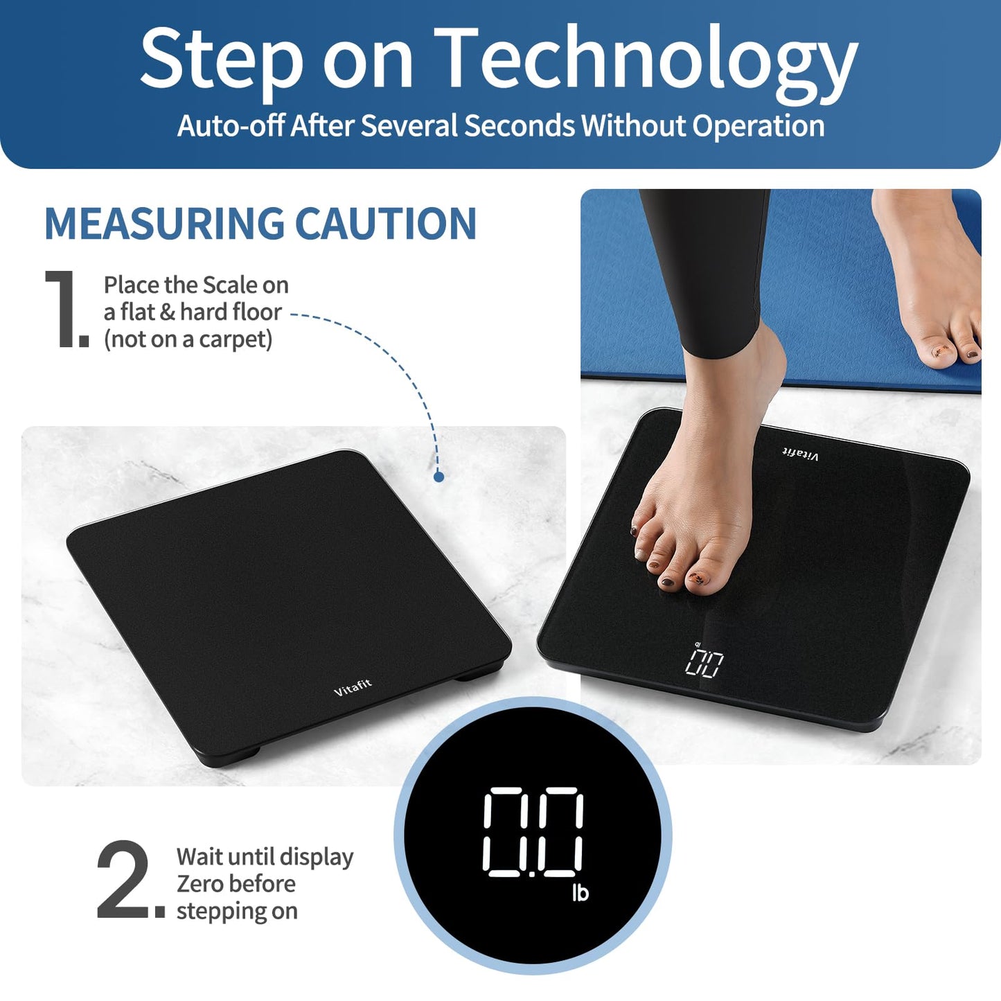 Vitafit Scale for Body Weight, Accuracy 0.1lb by Our Professional Weight Scale Factory Since 2001, Digital Bathroom Scales LED and Step On, 3xAAA Battery Included, 400lb/182kg, Spray Silver Black