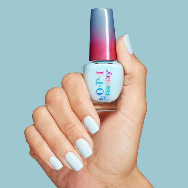 OPI RapiDry Baby Blue Me Away | Opaque Light Blue Crème Quick Dry Nail Polish | Vegan, Smudge Proof, Fast Drying | Snow Time to Waste | Holiday 2025