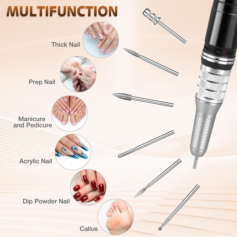 Professional Nail Drill Machine - 35000RPM Portable Electric Efile for Acrylic & Gel Nails | Rechargeable, Low Heat, Pearl White