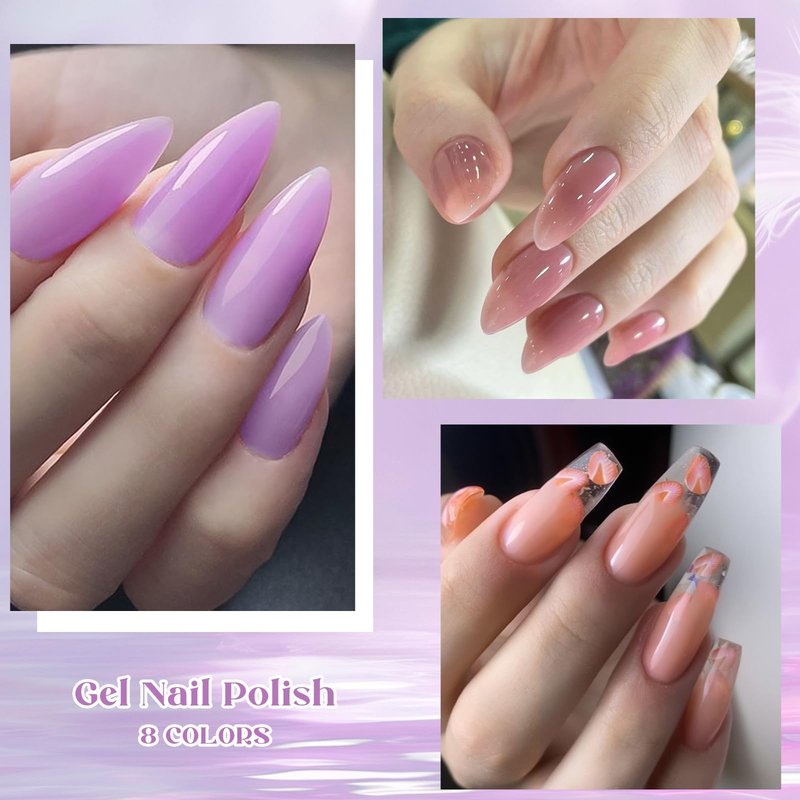 MTSSII 8PCS Rubber Base Gel for Nails Pale Pink Purple Neutral Skin Tones Rubber Base Gel Polish Kit DIY Manicure DIY Nail Art